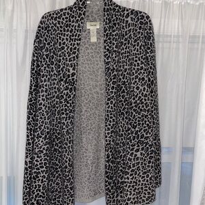 Neiman Marcus 100% cashmere leopard print open cardigan, gray black size XL